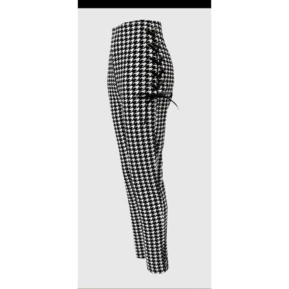 Houndstooth leggings with lace up sides, high waste stretchy pants . - Picture 5 of 13